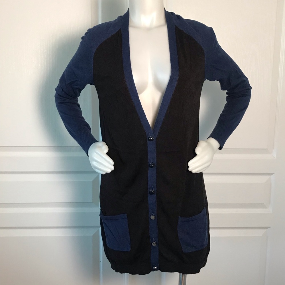 KIRNA ZABETE BLUE‎ & BLACK LONG SLEEVE CARDIGAN
